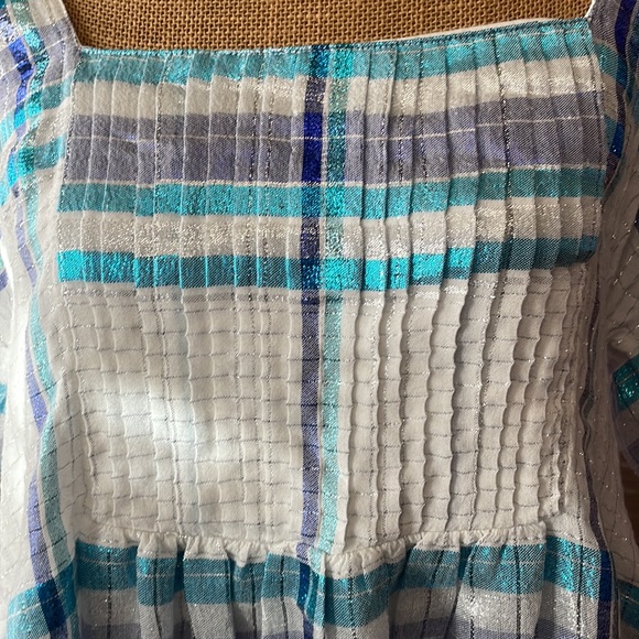 Free People Barcelona Plaid Shimmer Mini Dress Ivory Metallic Stripes Boho - Picture 8 of 11